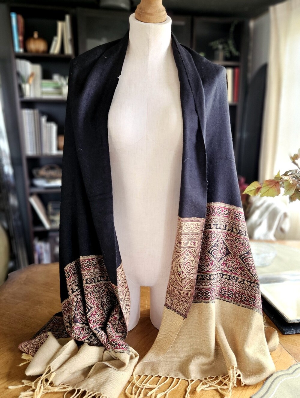 Black and Beige Fall Autumn Paisley Scarf Shawl